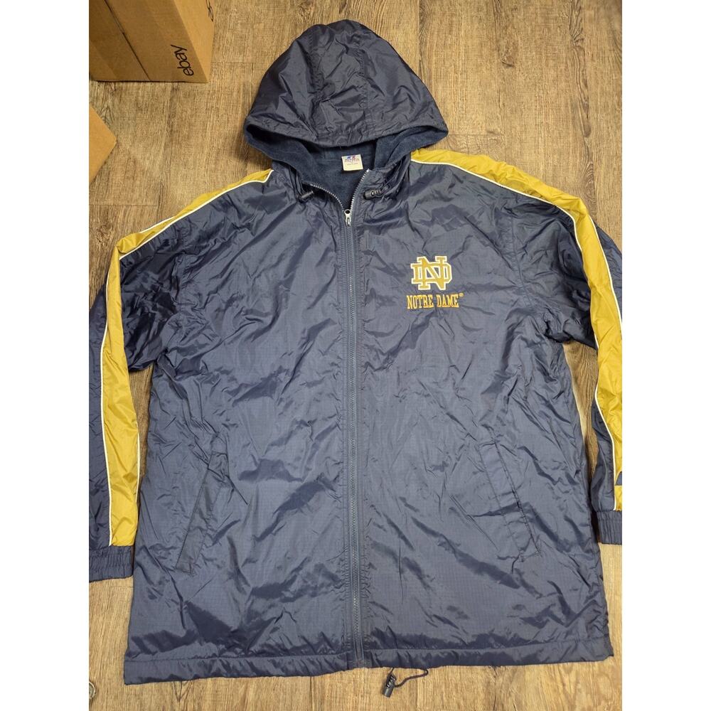 Notre Dame Jacket Size XL Full Zip Russell Athletic Hooded Pockets Navy/Gold